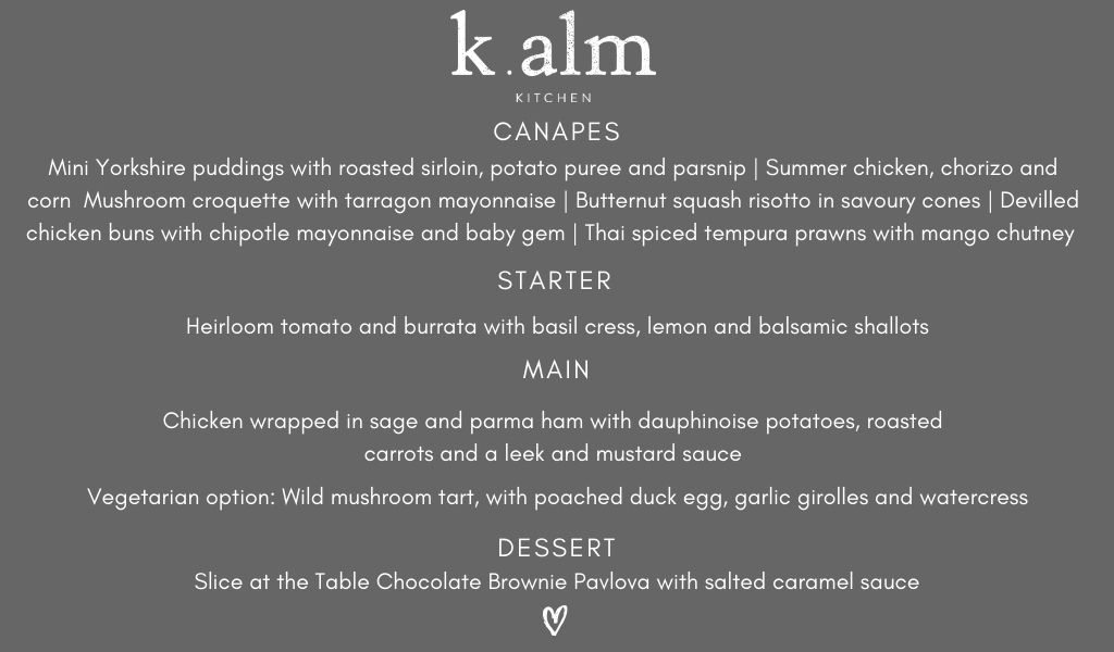 Kalm Kitchen menu Millbridge Court