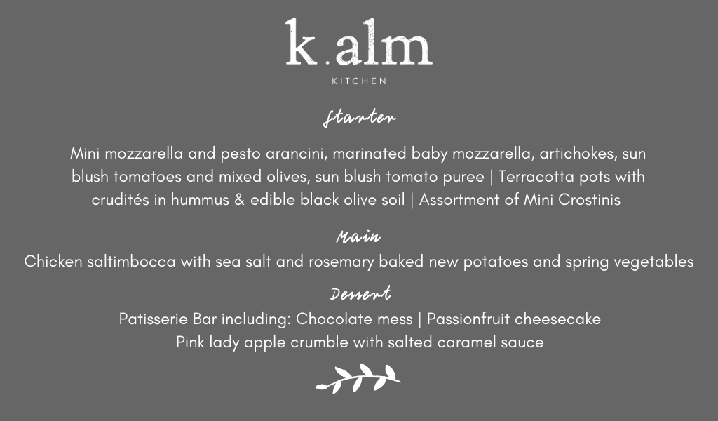 Kalm Kitchen wedding menu 